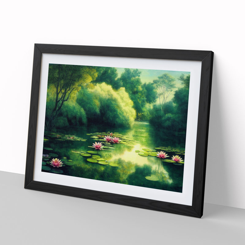 Shimmering Water Lily Pond - Framed Print, Black, 46cm H x 64cm W x 2cm D
