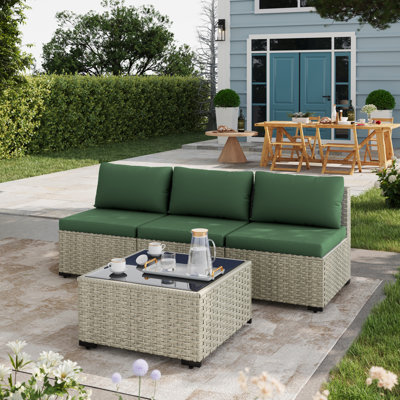 Canapé de patio en rotin 4 pièces avec coussins 4 pièces