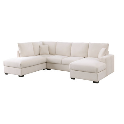 127" Wide Luxury Chenille Deep Seating Sectional Sofa – U-Shaped Couch with Dual Chaises for Living Room