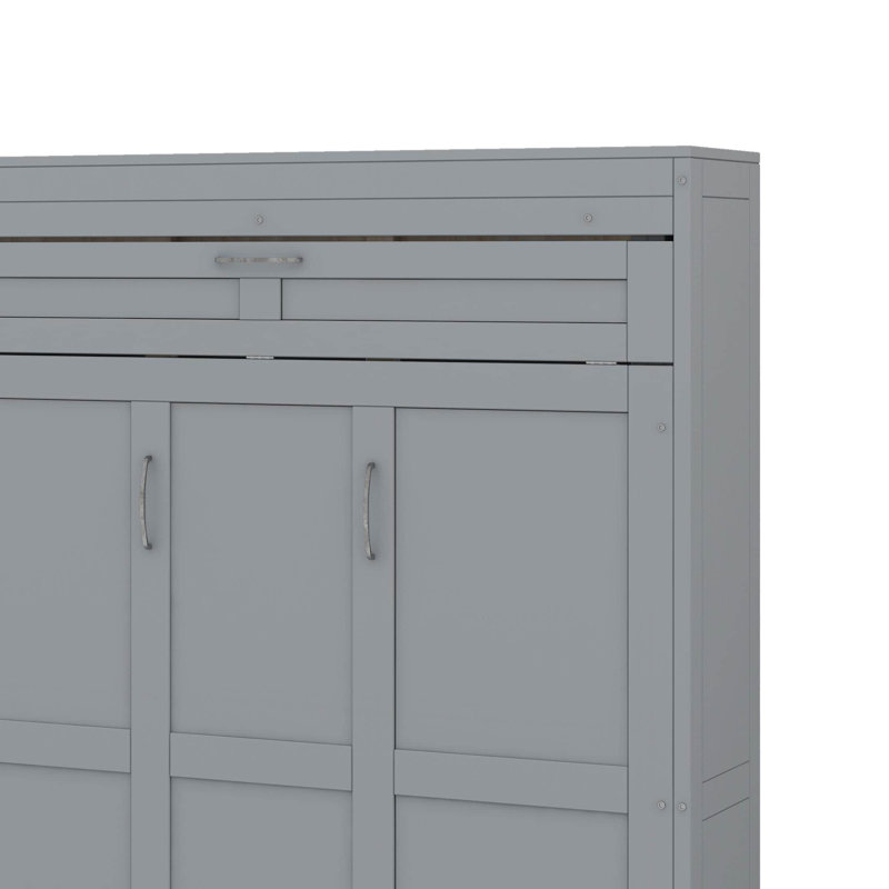 Lit escamotable mural Murphy avec tablettes, garde-robe et lumières DEL, Gris, Lit double