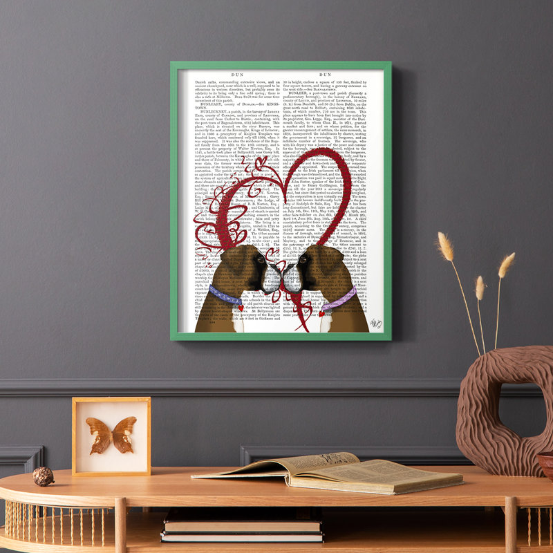 Boxer Love, reproduction encadrée - bois massif, Vert, H 10 po x l 8 po