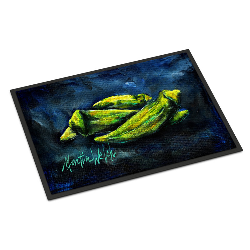 Tapis d'extérieur Budd Okra Bleu, Rectangle 1 pi 6 po x 2 pi 3 po