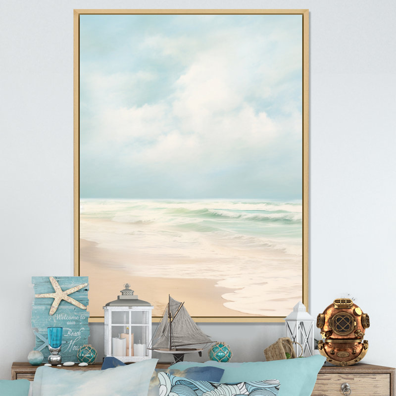 Comberton " Minimalism Beach Landscape VII ", 32" H x 24" W x 1" D, Natural Floater Framed