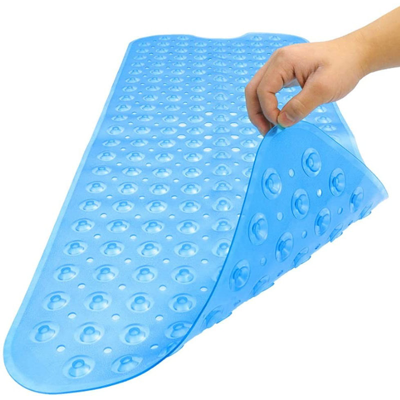 Tapis de bain ovale transparent bleu antidérapant