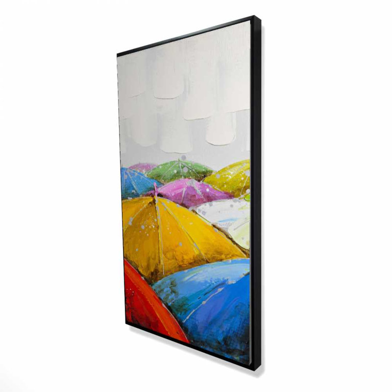 Parasols colorés sous la pluie - Art contemporain sur toile
