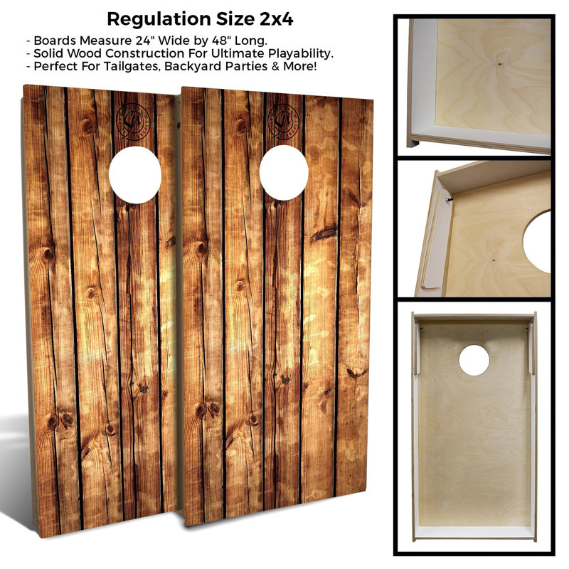 Ensemble de planches de cornhole à grain de bois 2 'x 4' avec étui de transport et lumières, Brun pâle