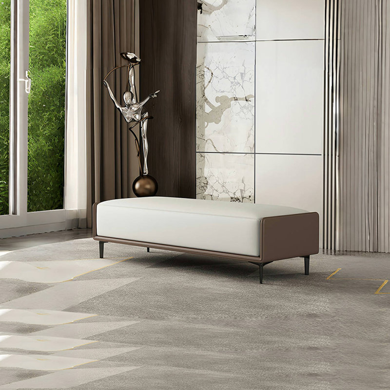 Banc rembourré en similicuir Custom Home, H 16,53 po x l 68,89 po x P 15,74 po, Blanc cassé / café