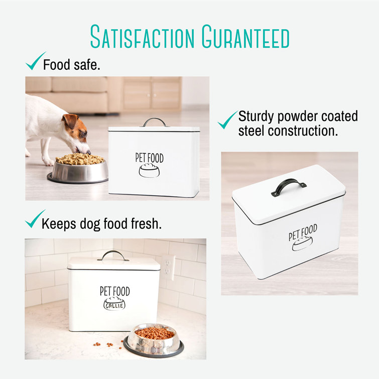 Outshine White Farmhouse Metal Dog Food Storage Container | Large Dog Food Canister with Fitted Lid | Cute Container for Dog Food | Decorative Dog