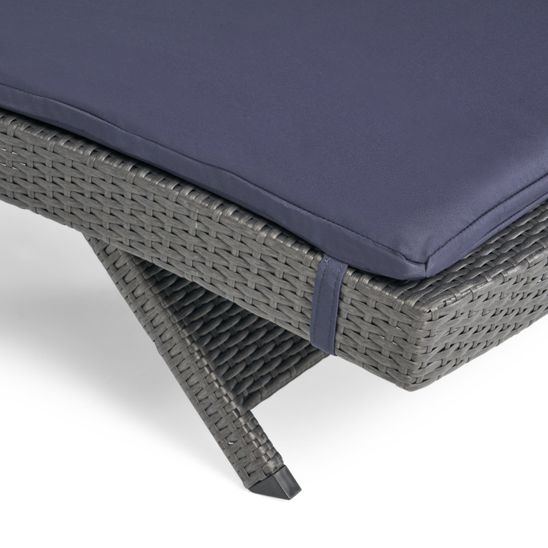 Outdoor Chaise Lounge Set , Cushion Included, Navy Blue , Brown, 1
