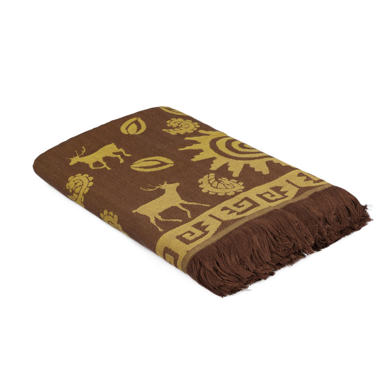 Serviette de plage 100% coton Lawlor, Moutarde / brun