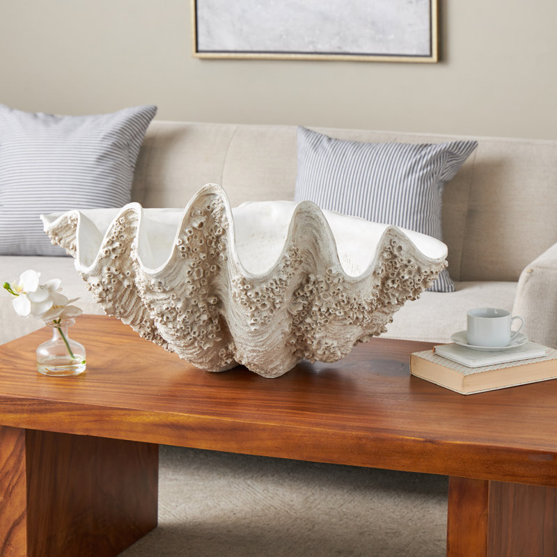 Cole And Grey Polystone Large Textured Shell Decorative White Sculpture