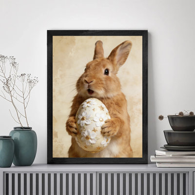 Luxury Gallery Wall Decor, cadre en bois noir tenant un lapin blanc