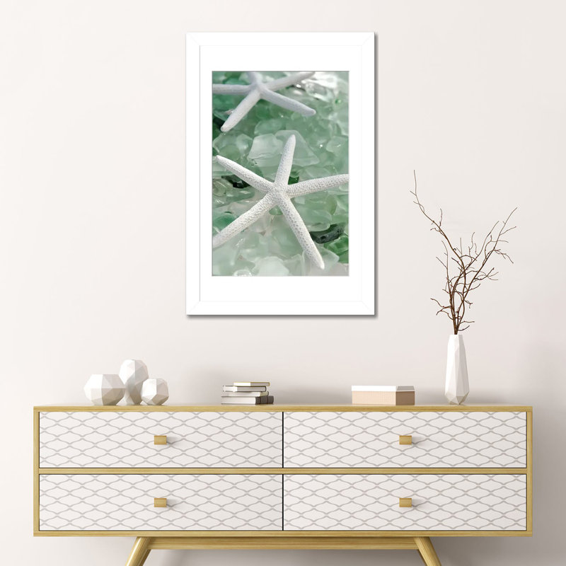 Seaglass 1 - Green, 24" H x 16" W, Black Open Corner Framed