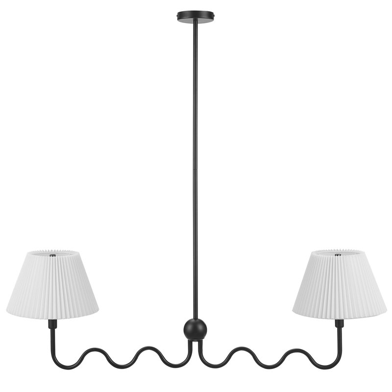 Satin Black Glass 2-Arm Pendant Light with Pleated Shades