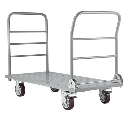 Chariot à plateforme, capacité de 2650 lb, chariot à plat robuste avec garde-corps détachable et roues pivotantes, chariot pliable à pousser à la main, pour l'épicerie, le garage, l'entrepôt, 48 x 24 x 36,2 po