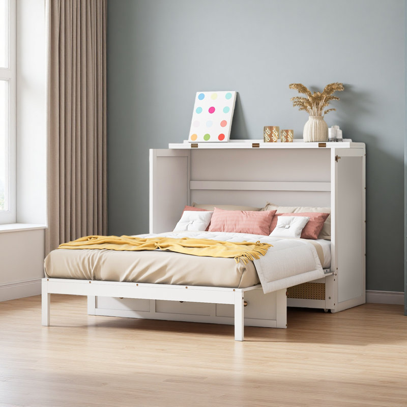 Full Size Murphy Bed With Large Drawers, White