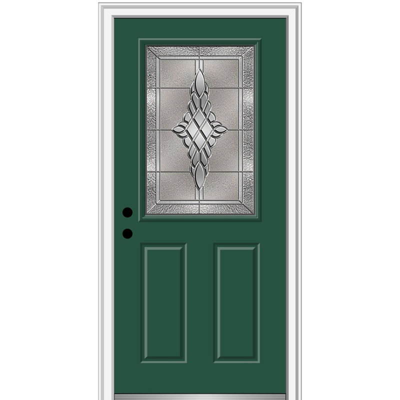 Porte d'entrée pré-suspendue en fibre de verre 1/2 panneau 2 panneaux Grace Grace, H 80 po x l 34 po x P 1,75 po, Vert forêt