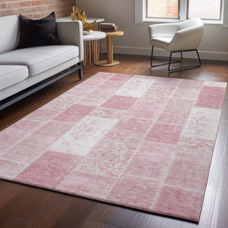Handmade Red Synthetic Rectangular 5' x 7' Washable Rug