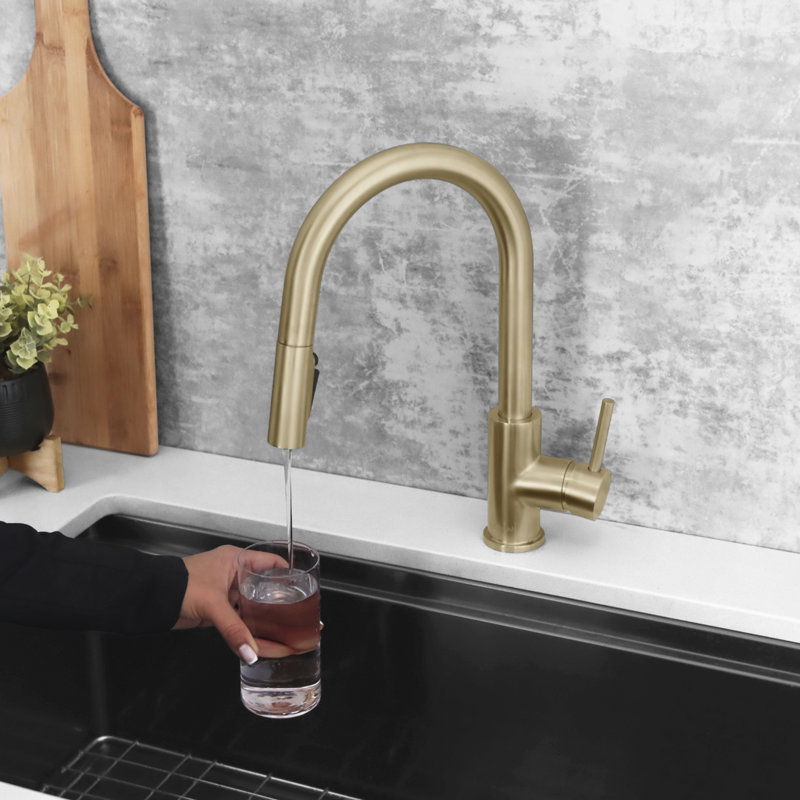 Robinet de cuisine élégant à poignée simple avec osmose réversible Modena, Or brossé