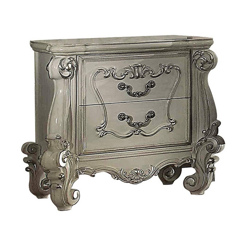 Table de chevet 2 tiroirs Carvajal, Argent argent