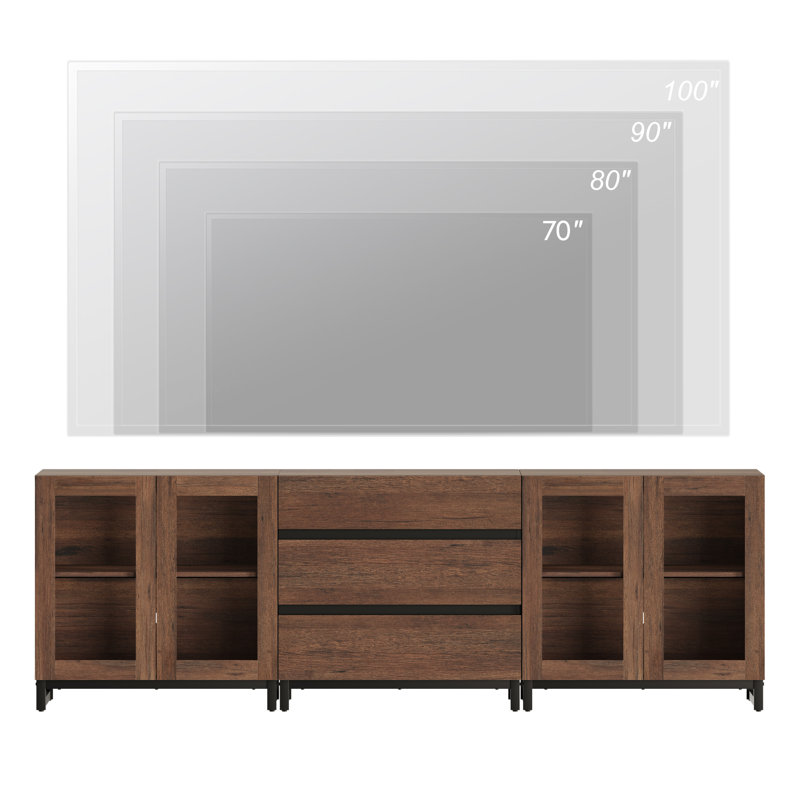 3 In 1 TV Stand For Tvs Up To 100 Inch, Modern Entertainment Center With Glass Doors And Drawer, TV Console With Adjustable Shelf For Living Room, Bedroom