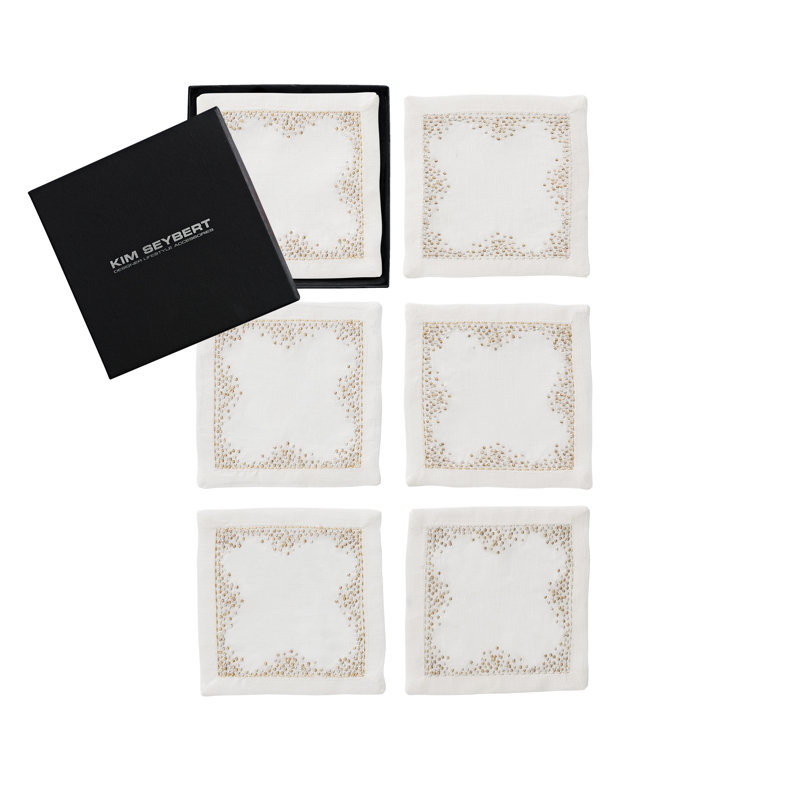 Fall 2022 Pin Dot Cocktail Napkin, White/Gold/Silver