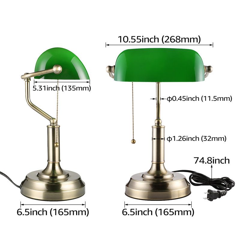 Bankers Desk Lamp with Pull Chain Switch Plug in Fixture,Vintage Desk Lamps,Library Lights