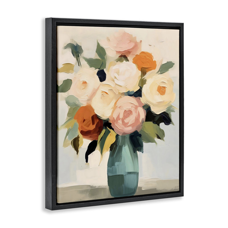 Cadre flottant dans un vase de roses aux teintes douces, design par LSR Creative Studio, Cadre flottant noir de jais