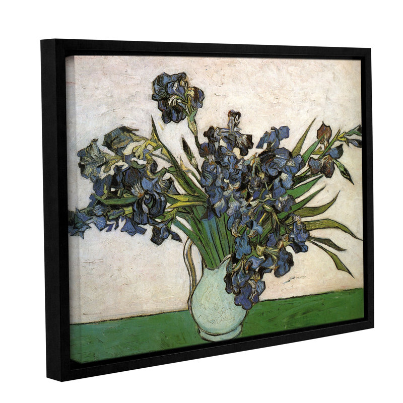 Vase avec des iris violets sur fond rose par Vincent Van Gogh - reproduction, H 24 po x l 32 po