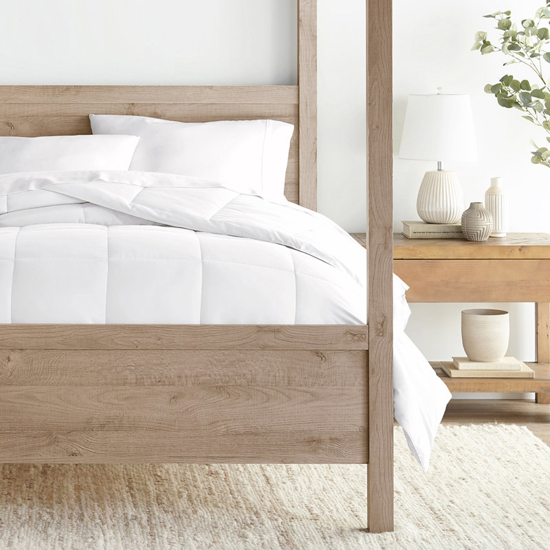 Édredon de couleur unie en microfibre légère toutes saisons en duvet synthétique ultra doux, Simple, Blanc