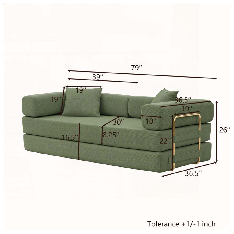 Canapé-lit modulaire en velours côtelé avec accoudoirs mobiles et sans assemblage, Green Corduroy, Green