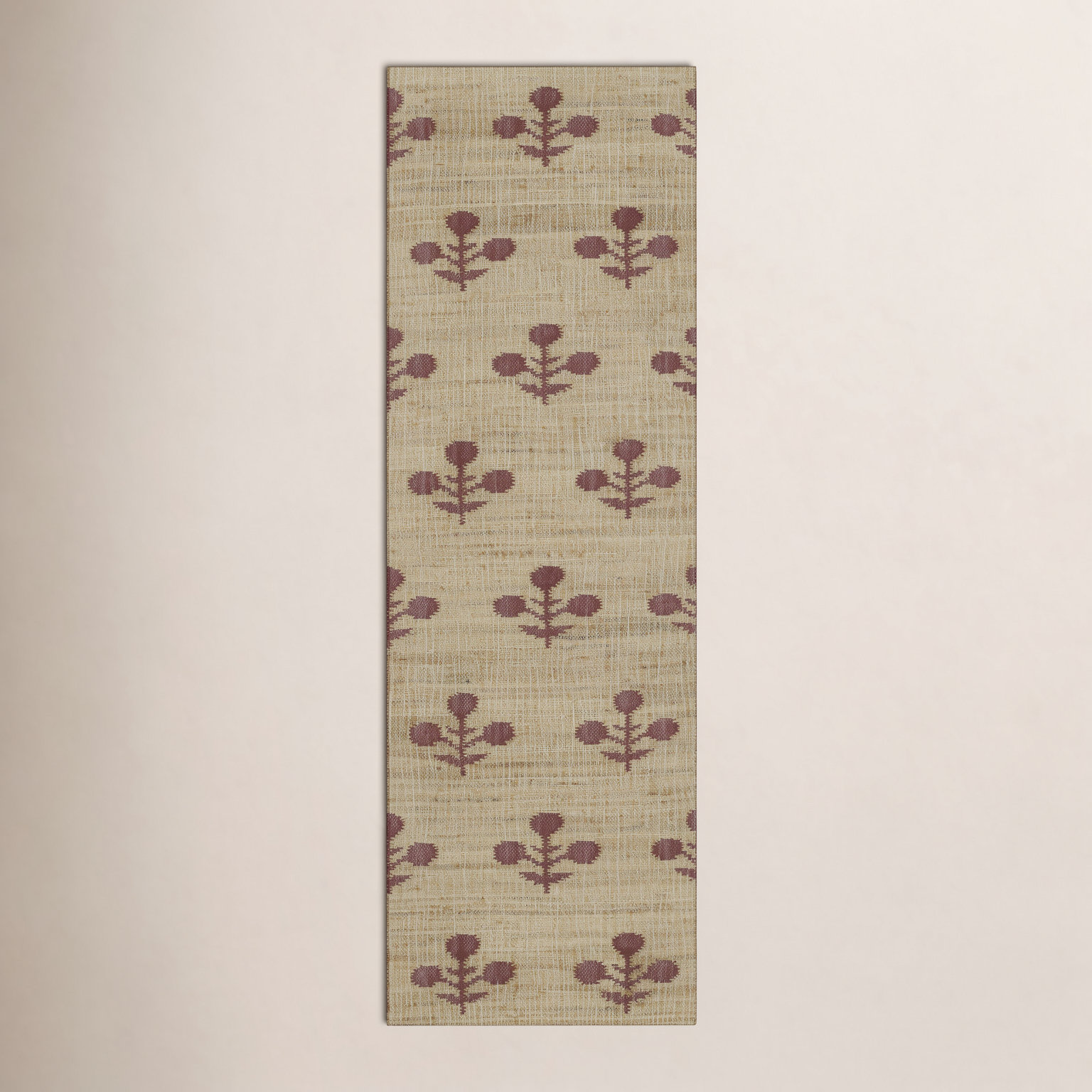 Orchard Rust Hand-Woven Block Print Jute Rug, Runner 2'3" x 12'