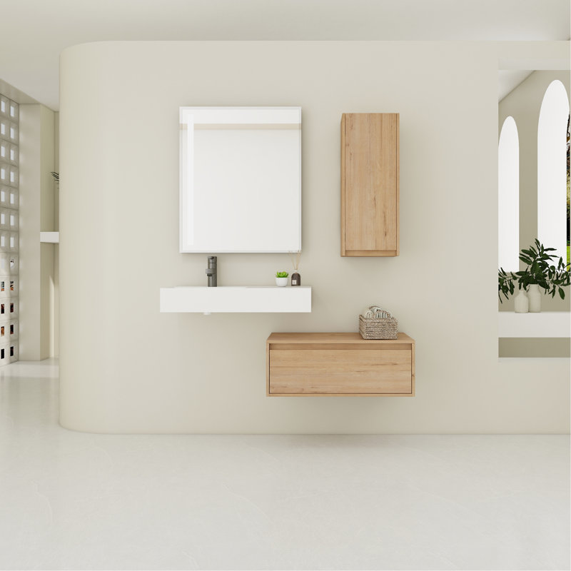 Meuble-lavabo de salle de bain moderne avec armoire latérale - Unité de tiroir de lavabo en résine spacieuse et pratique de 30 pouces