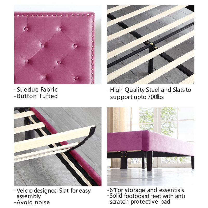 Avrah Upholstered Wingback Bed, Full, Pink