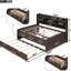 Lit capitaine pleine grandeur en bois avec tablettes à accumulation intégrées, trois tiroirs de rangement et un lit gigogne, bibliothèques gris antique, tiroirs, lit gigogne gris-1956208098-1956208099