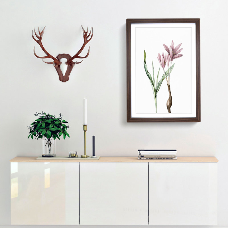 Pink Autumn Crocus Flowers by Pierre-Joseph Redoute - Picture Frame Painting Print, 65cm H x 48cm W x 2cm D, Walnut Framed