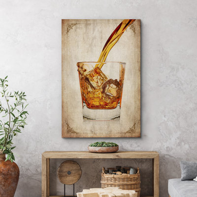 Retro Vintage Bourbon Whisky Shot Glass Wine And Champagne Bar Pictures Large Canvas Print Wall Art