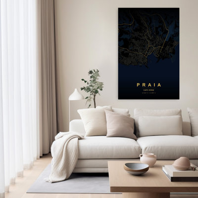 Praia Golden Night Map Modern Abstract City Coastal Wall Art