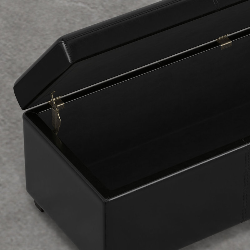 Midnight Black Faux Leather Extra Large Storage Ottoman Bench