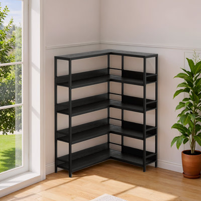 17 Stories Industrial Bookshelves 5-Shelf Corner Bookcases, Industrial Shelf With Baffles Etagere Bookcase Storage Rack With Metal Frame For Living Ro