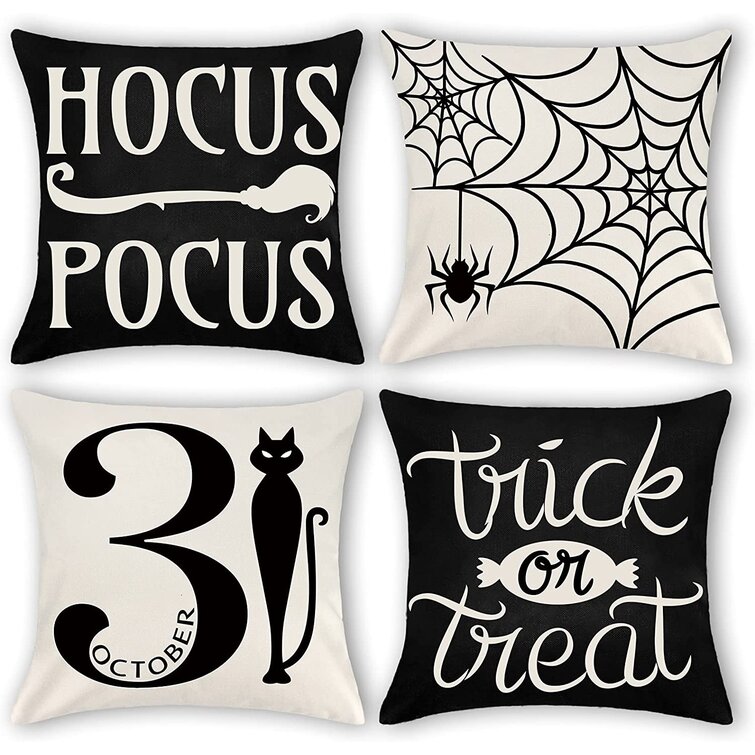 PANDICORN Happy Halloween Pillows Covers 18x18 Set of 4, Black Cat Pum