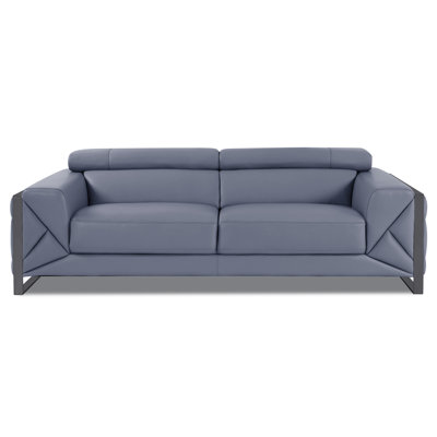 Global United With Stainless Steel Legs And 90.44 In. Depth Blue Leather Solid Wood Frame Foam Top