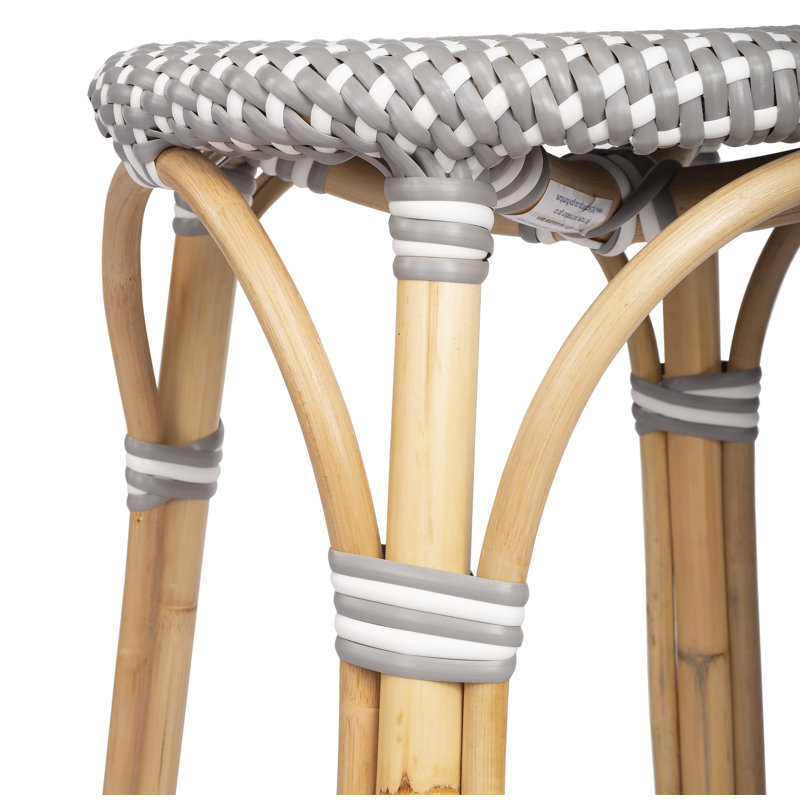 Tobias Rattan Dining Short Stool, Gray/White Dot/Natural Rattan Frame