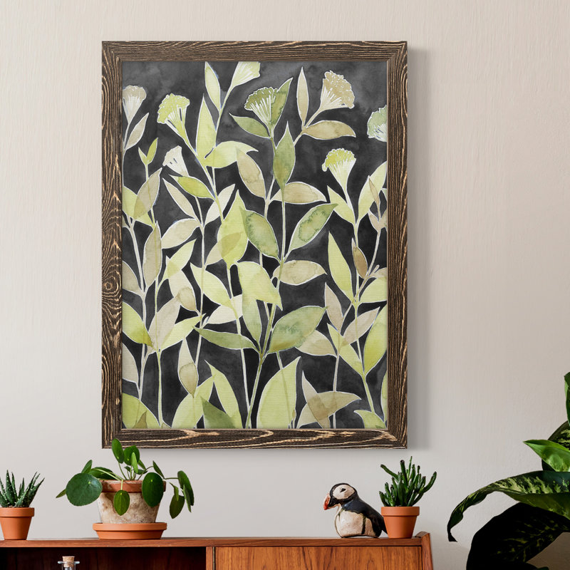 «Ink Blooming Night II», peinture sur toile encadrée, Cadre noyer, H 31 po x l 44 po x P 1 po