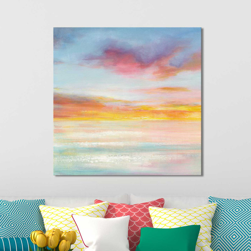 «Pastel Sky II», reproduction de peinture acrylique sur toile, H 21,5 po x l 21,5 po x P 2 po, Cadre flottant argent