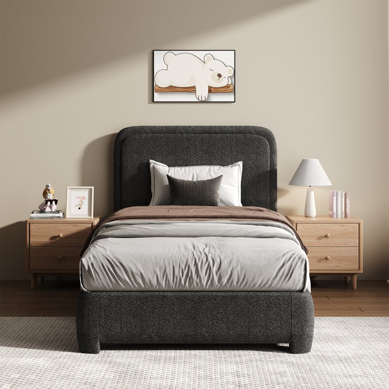 Lit plateforme tapissier Hayden, Lit simple, Noir