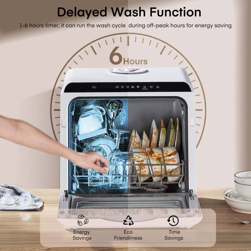 Countertop Dishwasher With Delay Start, No Hookup Needed, 5+1 Wash Programs, 360° Dual Spray, 167° High-temp Wash, 5l Built-in Tank, Portable Dishwasher For Apartments, Rvs, Small Homes
