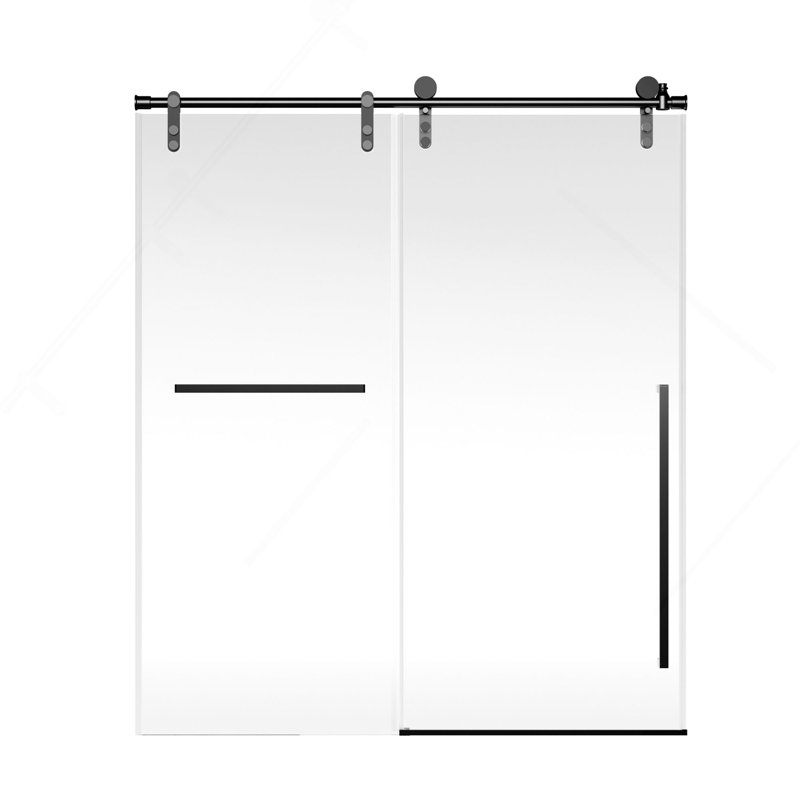 Écran de porte de douche coulissante sans cadre de 56 à 60 po x H 75 po, verre trempé transparent de 5/16 po (8 mm) avec film antidéflagrant