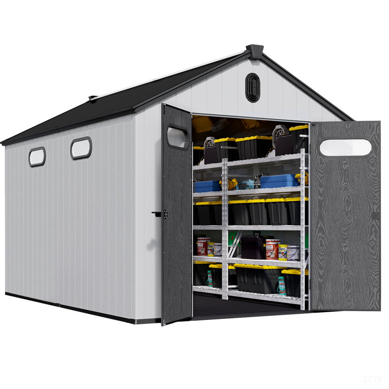 Remise de rangement en plastique avec plancher, H 95 po x l 138,5 po x P 90,7 po