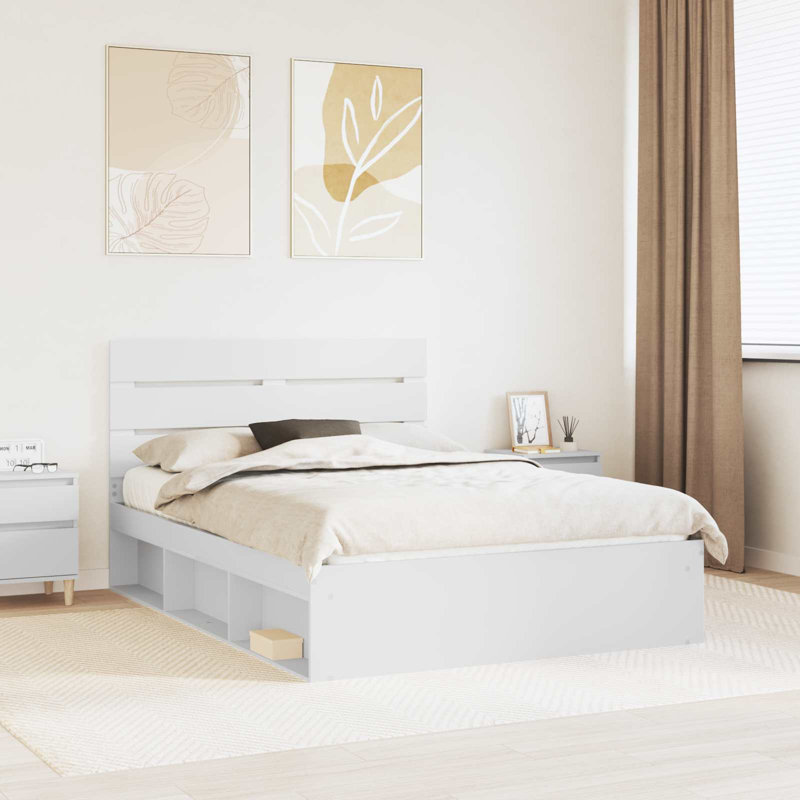 Solid Wood Bed, White, European Kingsize (160 x 200 cm)